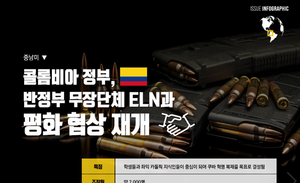[이슈인포그래픽] 콜롬비아 정부, 반정부 무장단체 ELN과 평화 협상 재개